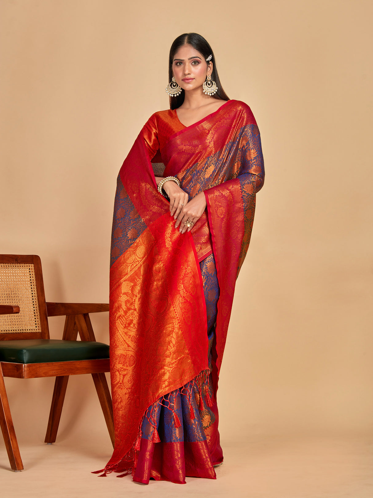 Mimosa Women's Woven Design Kanjivaram Art Silk Saree With Blouse Piece : SA00001294NVFREE