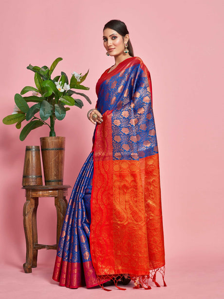 Mimosa Women's Woven Design Kanjivaram Art Silk Saree With Blouse Piece : SA00001294RBFREE