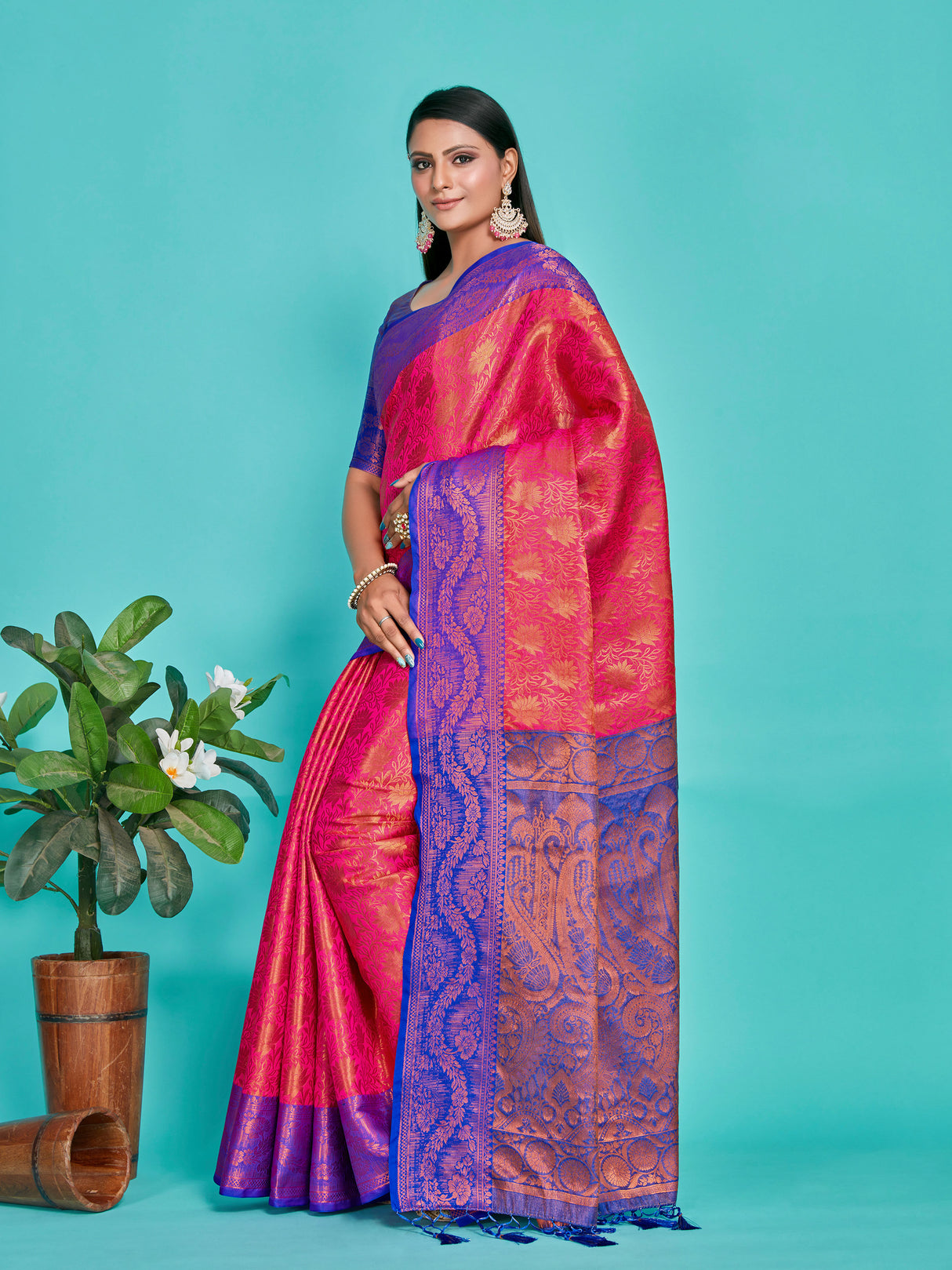 Mimosa Women's Woven Design Kanjivaram Art Silk Saree With Blouse Piece : SA00001294RNFREE