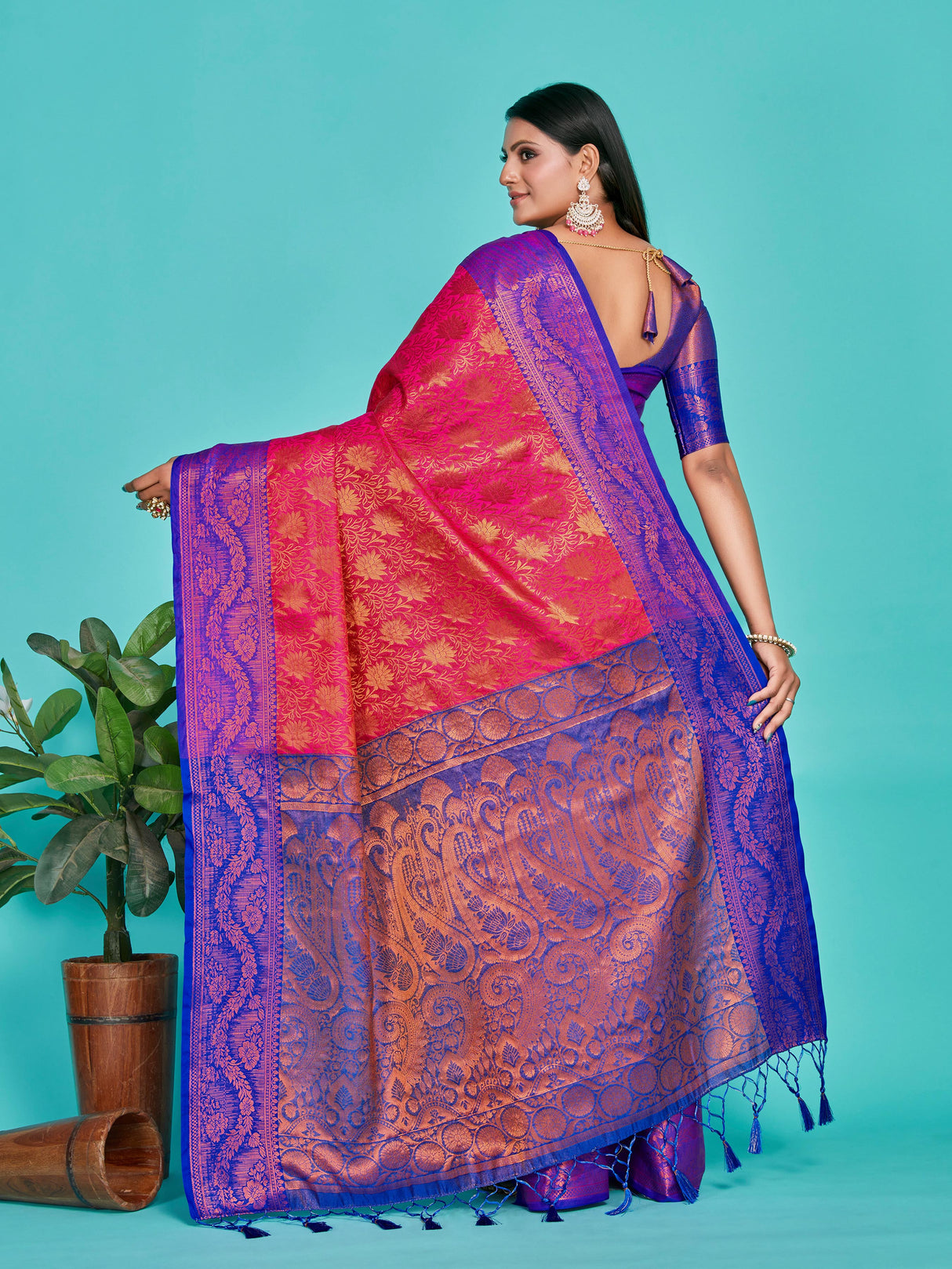 Mimosa Women's Woven Design Kanjivaram Art Silk Saree With Blouse Piece : SA00001294RNFREE