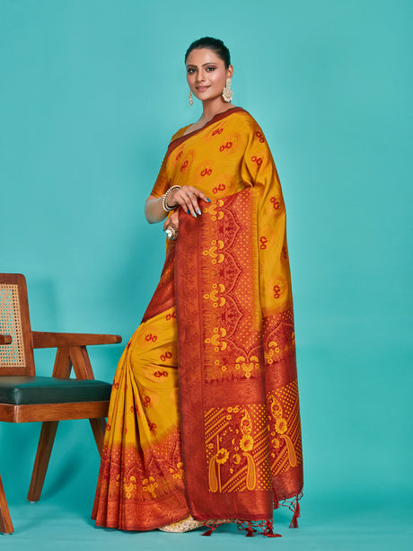 Mimosa Women's Woven Design Kanjivaram Art Silk Saree With Blouse Piece : SA00001295GDFREE