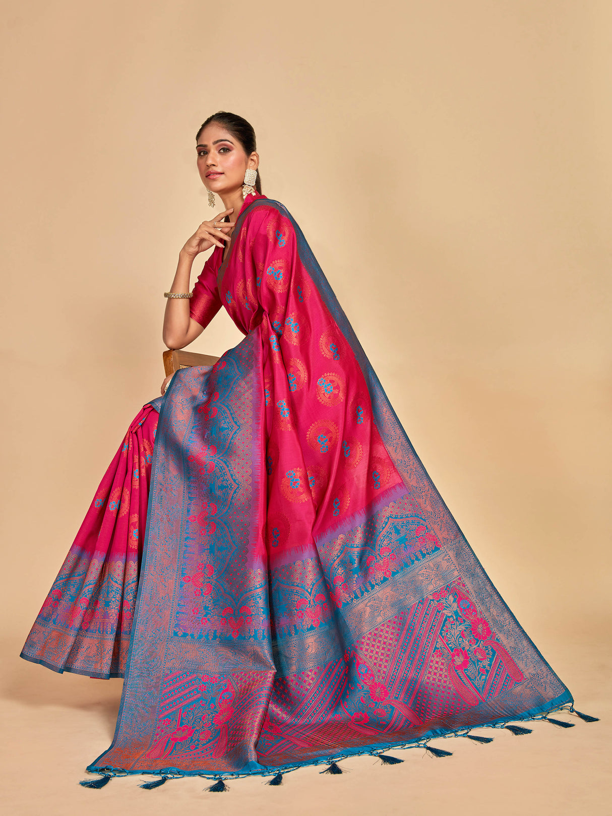 Mimosa Women's Woven Design Kanjivaram Art Silk Saree With Blouse Piece : SA00001295RNFREE