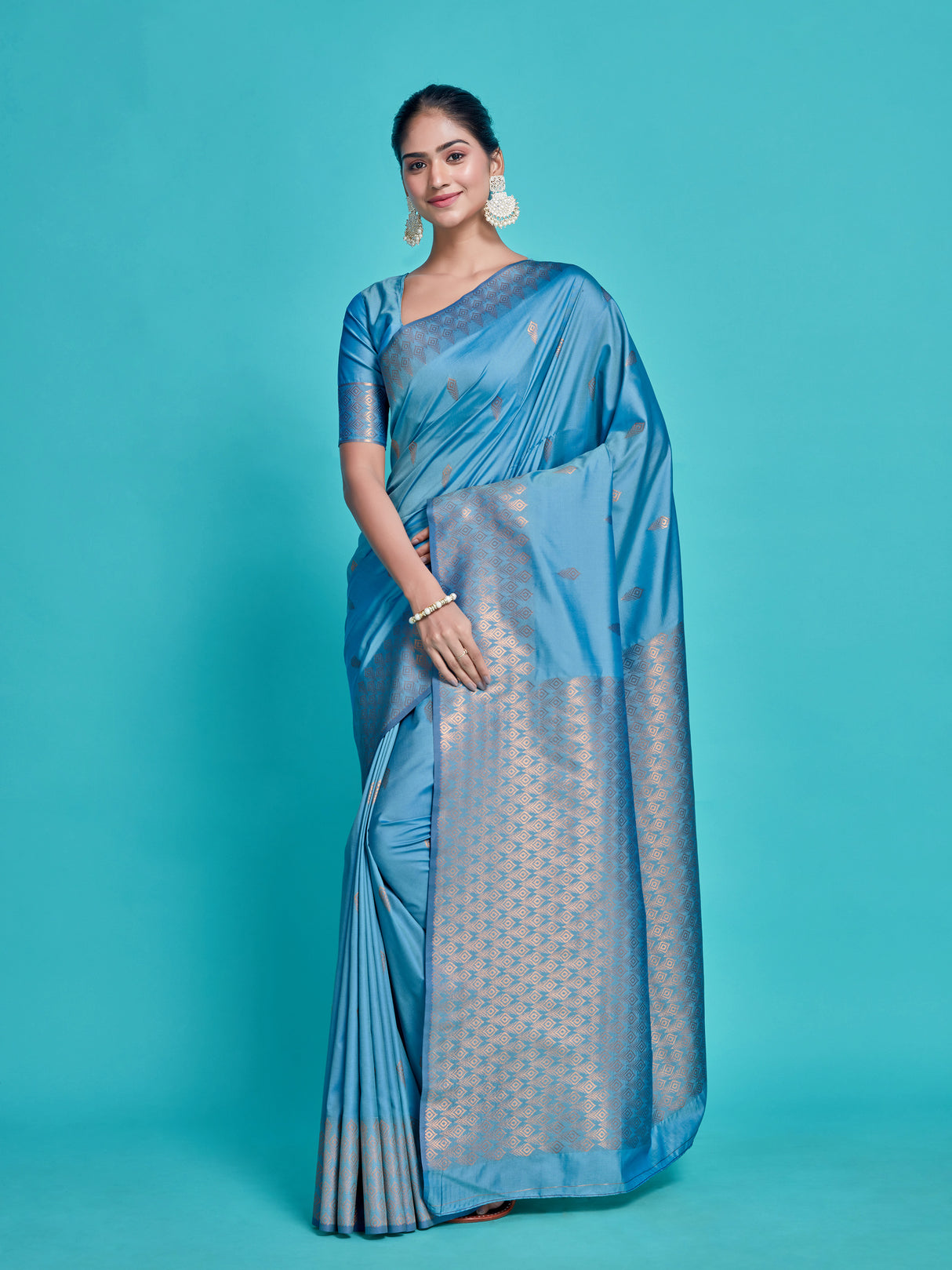 Mimosa Women's Woven Design Kanjivaram Style Art Silk Saree With Blouse Piece : SA00001328BLUFREE