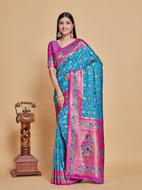 Mimosa Women's Woven Design Patola Style Art Silk Saree With Blouse Piece : SA00001349ANFREE