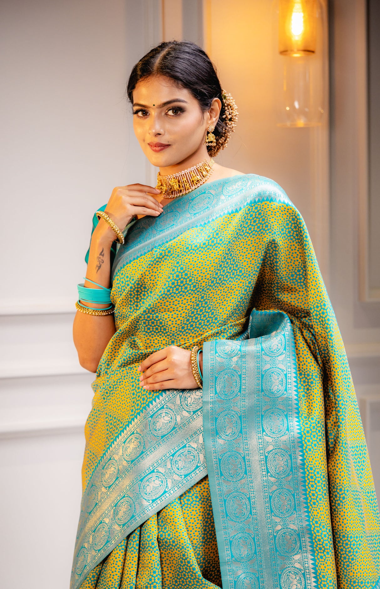 Mimosa Women's Woven Design Kanjivaram Style Art Silk Saree With Blouse Piece : SA00001592RMFREE