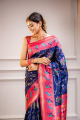 Mimosa Women's Woven Design Kanjivaram Style Art Silk Saree With Blouse Piece : SA00001605NVFREE