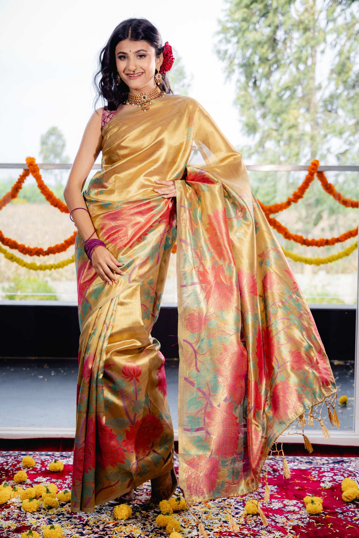 Mimosa Women's Woven Design Kanjivaram Style Art Silk Saree With Blouse Piece : SA00001699RMFREE