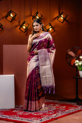 Mimosa Women's Woven Design Kanjivaram Style Art Silk Saree With Blouse Piece : SA00001736WNFREE