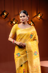 Mimosa Women's Woven Design Banarasi Style Art Silk Saree With Blouse Piece : SA00001744GDFREE