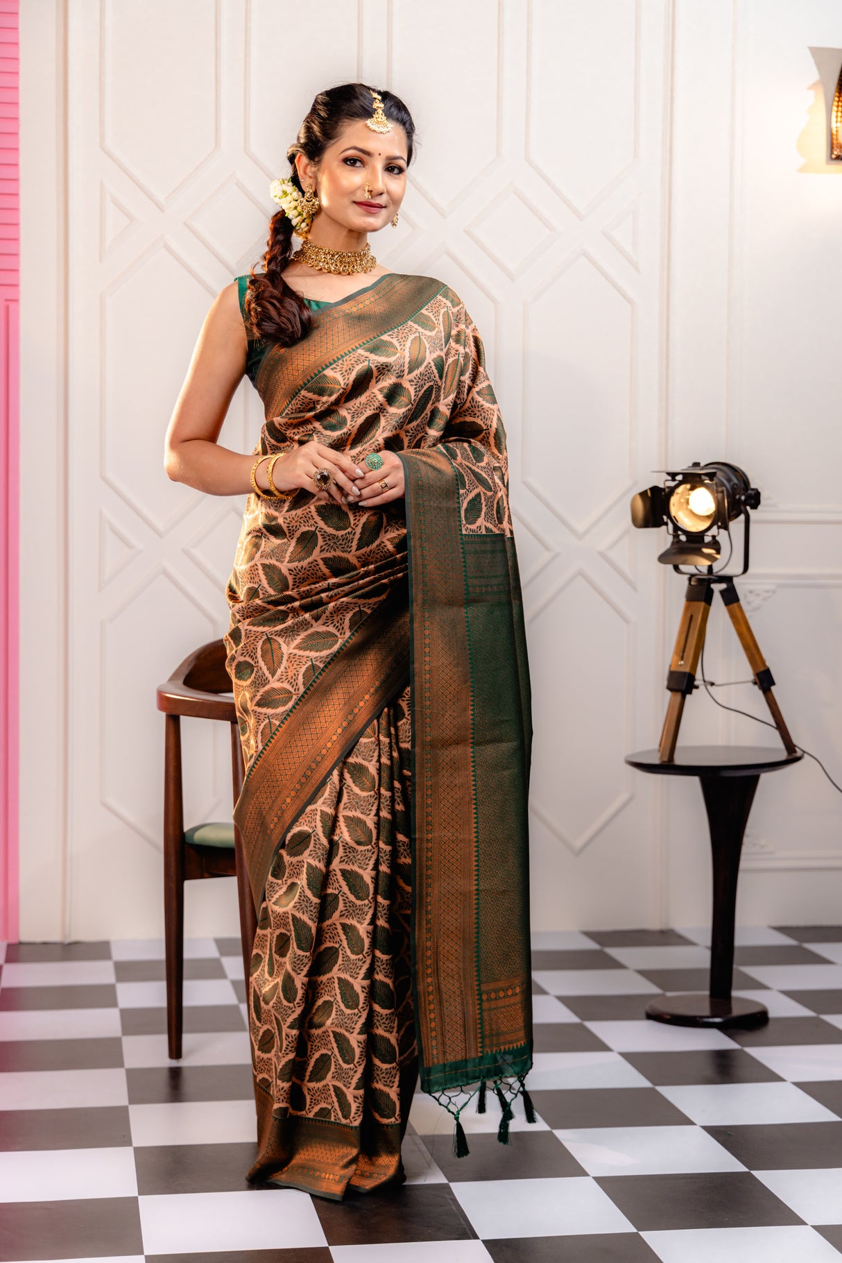 Mimosa Women's Woven Design Kanjivaram Style Art Silk Saree With Blouse Piece : SA00001776PCFREE