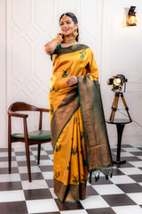 Mimosa Women's Woven Design Kanjivaram Style Art Silk Saree With Blouse Piece : SA00001778YLWFREE