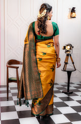 Mimosa Women's Woven Design Kanjivaram Style Art Silk Saree With Blouse Piece : SA00001778YLWFREE