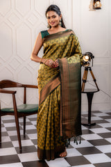 Mimosa Women's Woven Design Kanjivaram Style Art Silk Saree With Blouse Piece : SA00001790YLWFREE