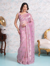 Mimosa Women's Woven Design Banarasi Style Tissue Crush Saree With Blouse Piece : SA00001884PNKFREE