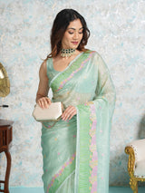 Mimosa Women's Woven Design Banarasi Style Tissue Crush Saree With Blouse Piece : SA00001888RMFREE