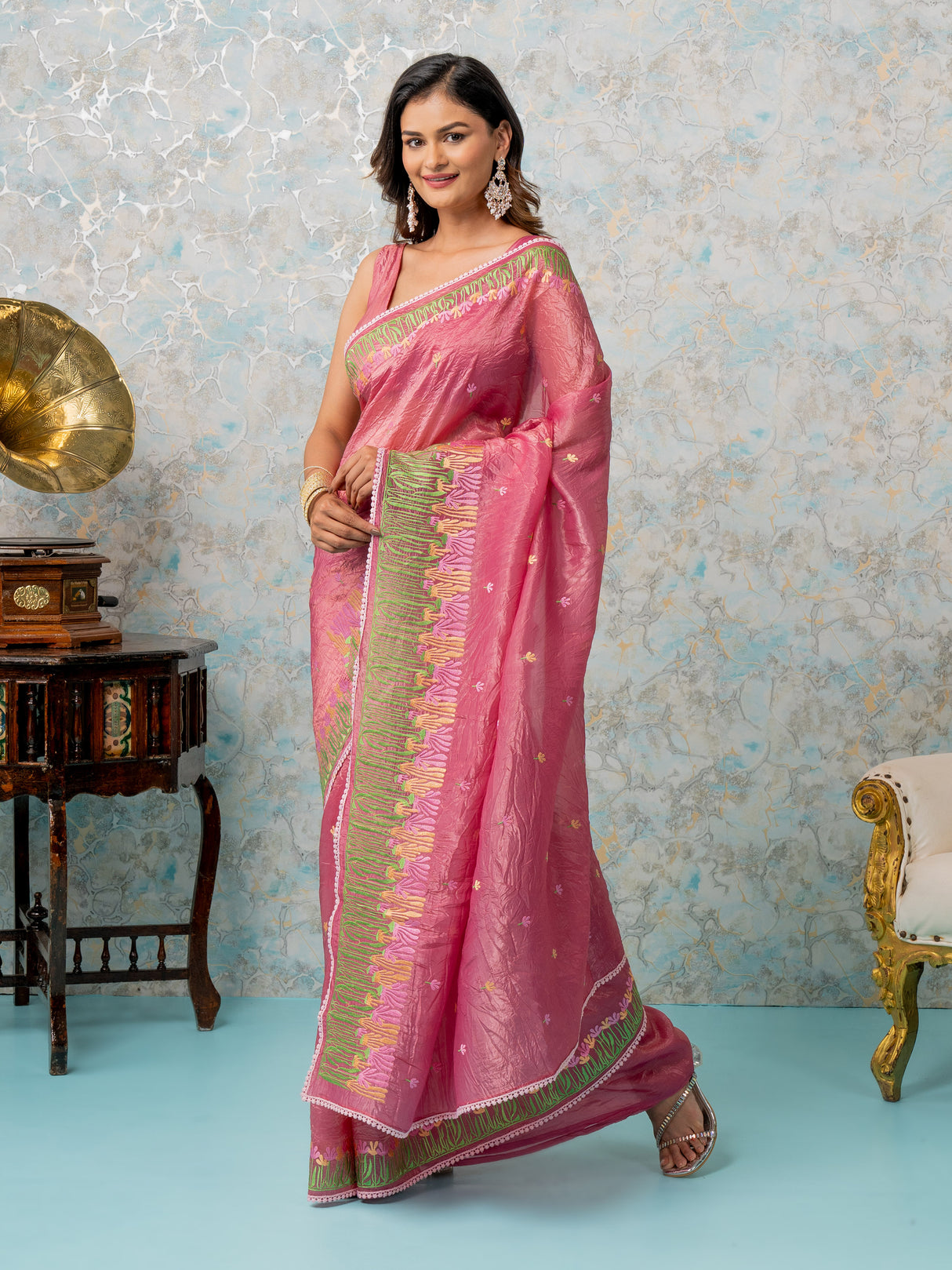 Mimosa Women's Woven Design Banarasi Style Tissue Crush Saree With Blouse Piece : SA00001888WNFREE