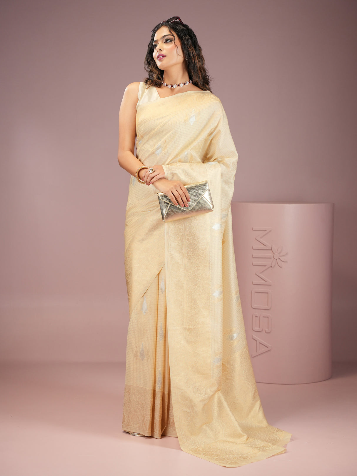 Mimosa Women's Woven Design Kasavu Style Crepe Saree With Blouse Piece : SA00001930WHFREE