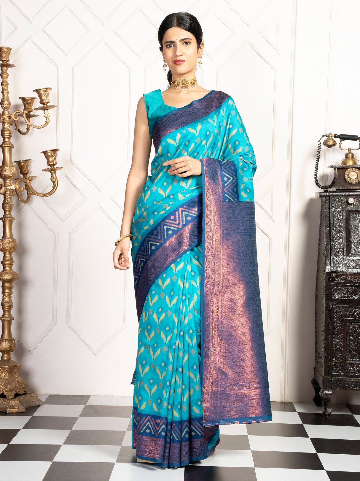 Mimosa Women's Woven Design Pochampally Style Art Silk Saree With Blouse Piece : SA00001948ANFREE