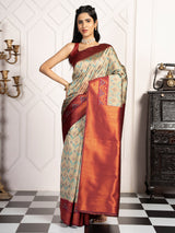 Mimosa Women's Woven Design Pochampally Style Art Silk Saree With Blouse Piece : SA00001948GYFREE