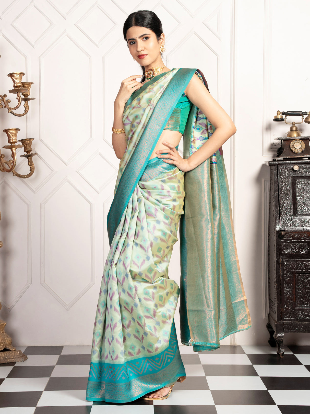 Mimosa Women's Woven Design Pochampally Style Art Silk Saree With Blouse Piece : SA00001948PSFREE