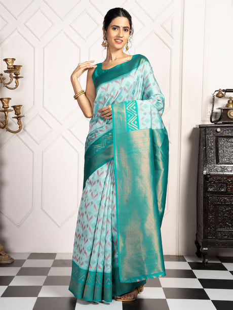 Mimosa Women's Woven Design Pochampally Style Art Silk Saree With Blouse Piece : SA00001948RMFREE