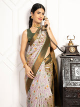 Mimosa Women's Woven Design Pochampally Style Art Silk Saree With Blouse Piece : SA00001953GYFREE