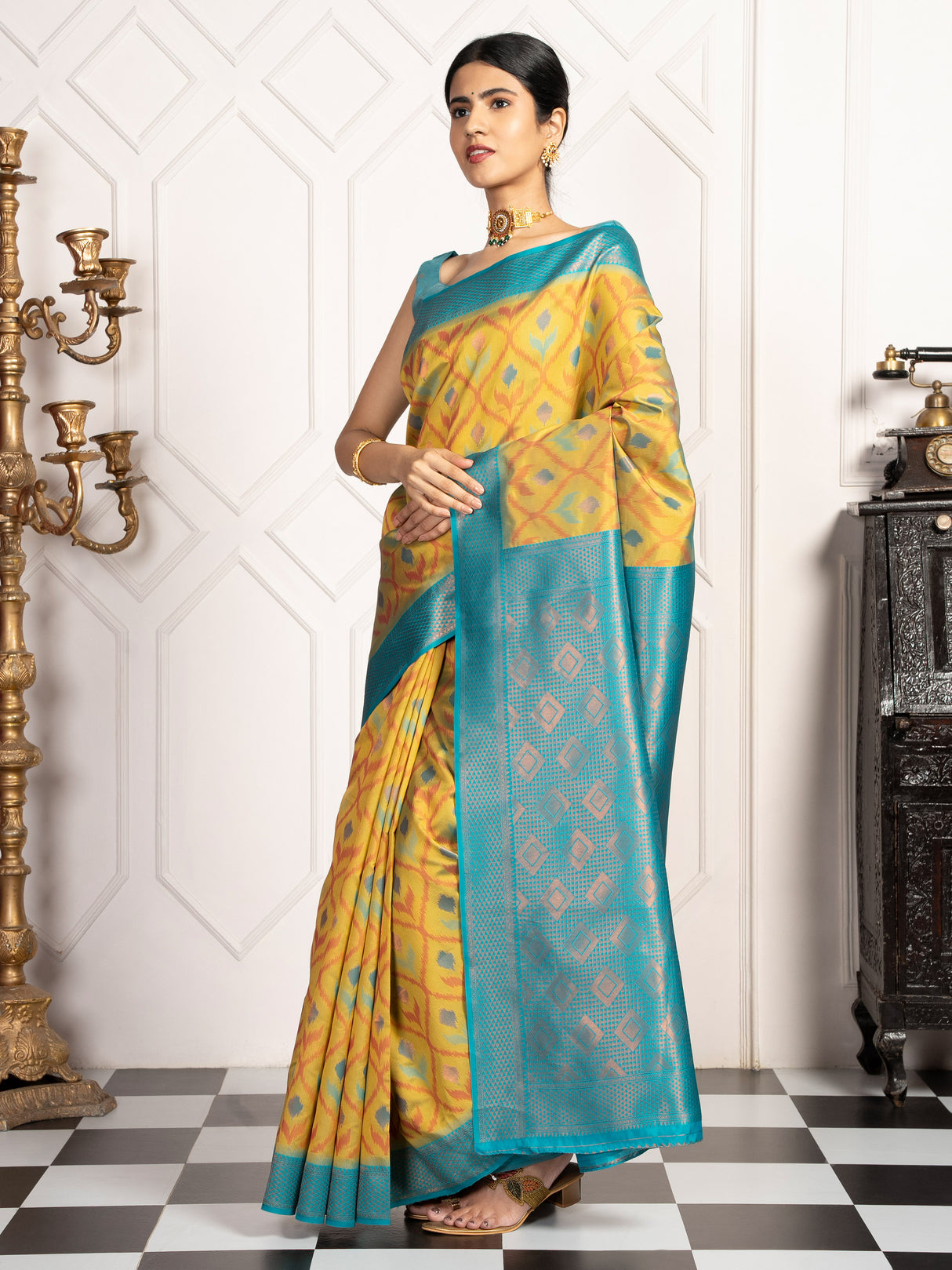 Mimosa Women's Woven Design Pochampally Style Art Silk Saree With Blouse Piece : SA00001953OLFREE