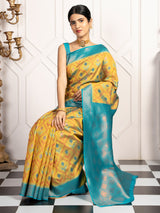 Mimosa Women's Woven Design Pochampally Style Art Silk Saree With Blouse Piece : SA00001953OLFREE