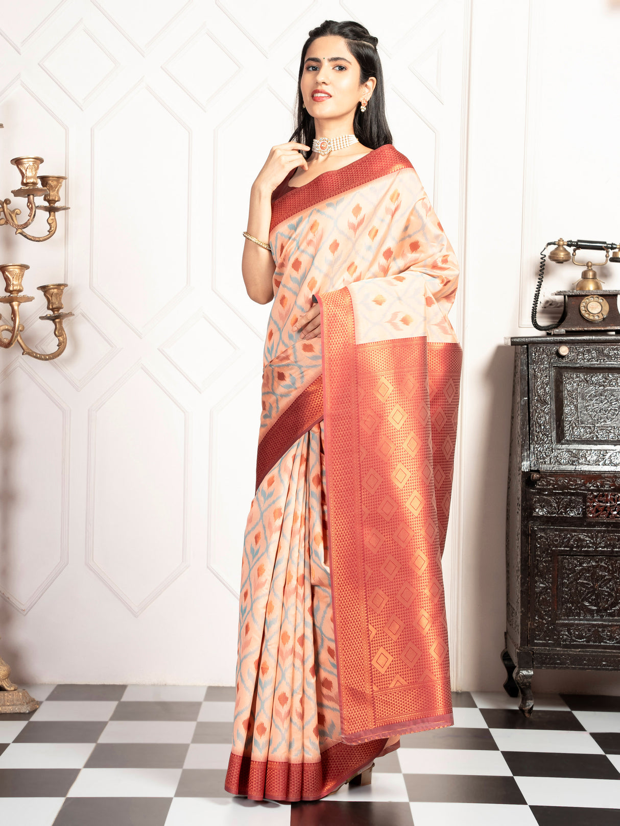 Mimosa Women's Woven Design Pochampally Style Art Silk Saree With Blouse Piece : SA00001953PCFREE