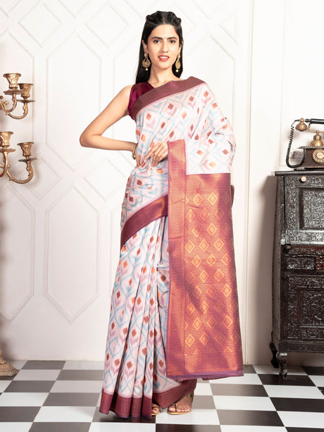 Mimosa Women's Woven Design Pochampally Style Art Silk Saree With Blouse Piece : SA00001953PNKFREE