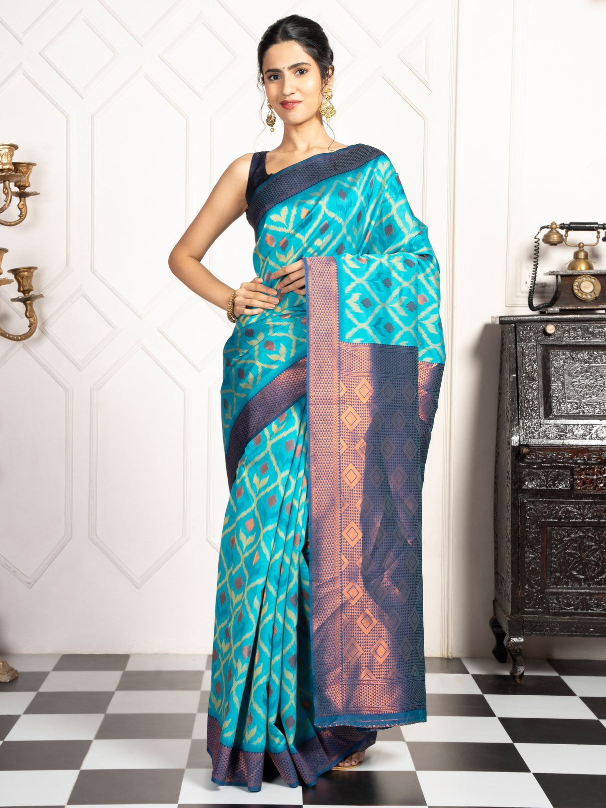 Mimosa Women's Woven Design Pochampally Style Art Silk Saree With Blouse Piece : SA00001953SFFREE