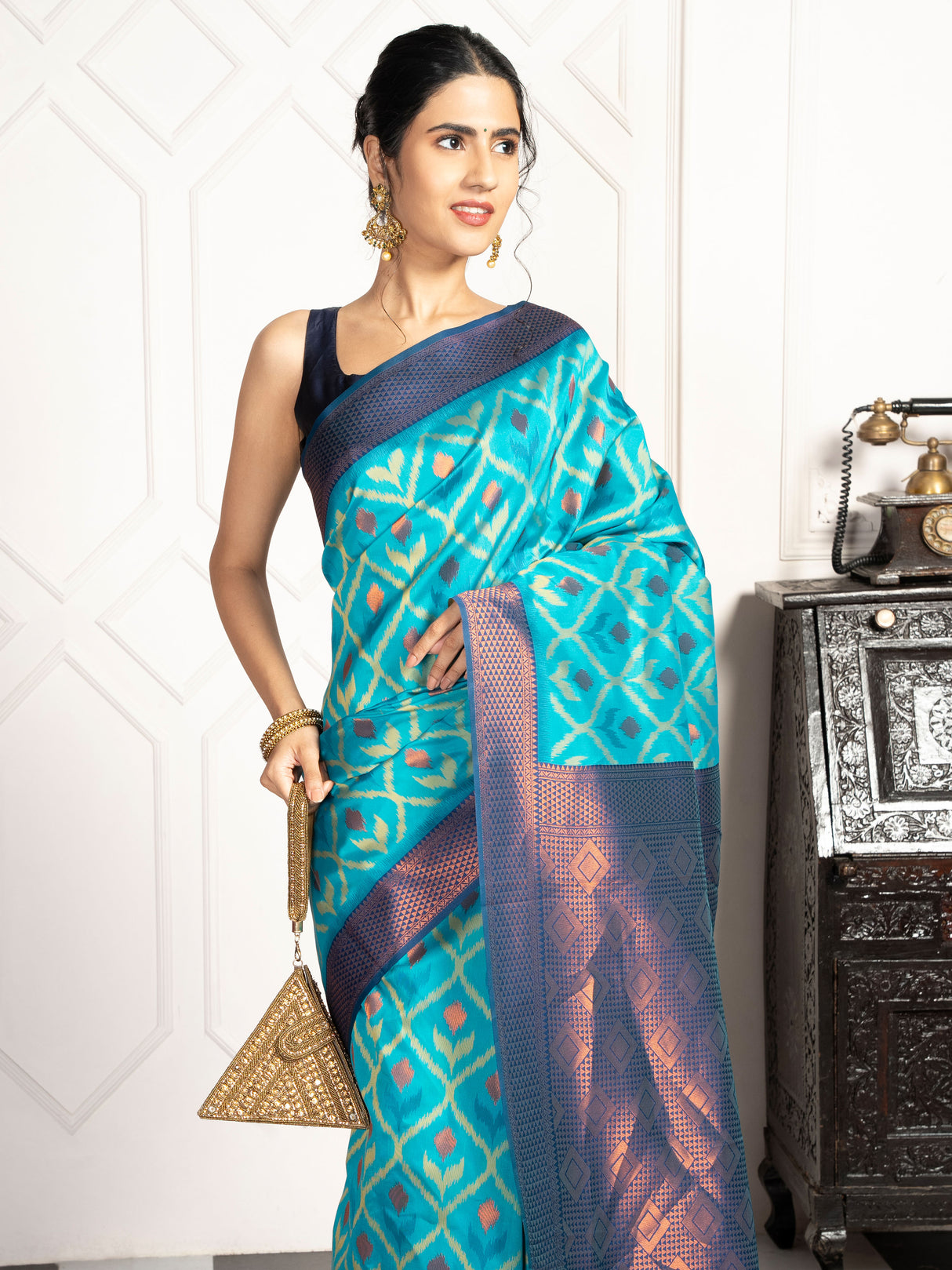 Mimosa Women's Woven Design Pochampally Style Art Silk Saree With Blouse Piece : SA00001953SFFREE