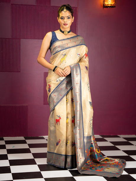 Mimosa Women's Woven Design Banarasi Style Art Silk Saree With Blouse Piece : SA00001954NVFREE