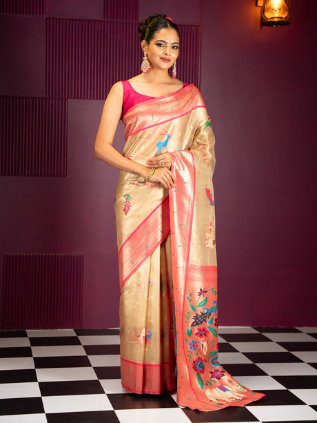 Mimosa Women's Woven Design Banarasi Style Art Silk Saree With Blouse Piece : SA00001954RNFREE