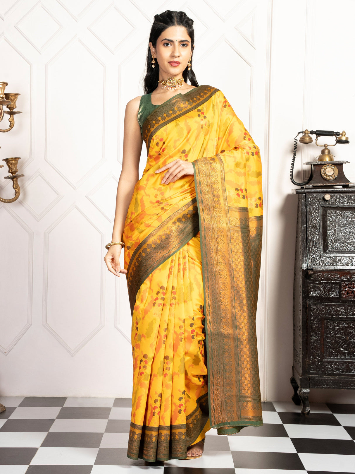 Mimosa Women's Woven Design Pochampally Style Art Silk Saree With Blouse Piece : SA00001983GDFREE