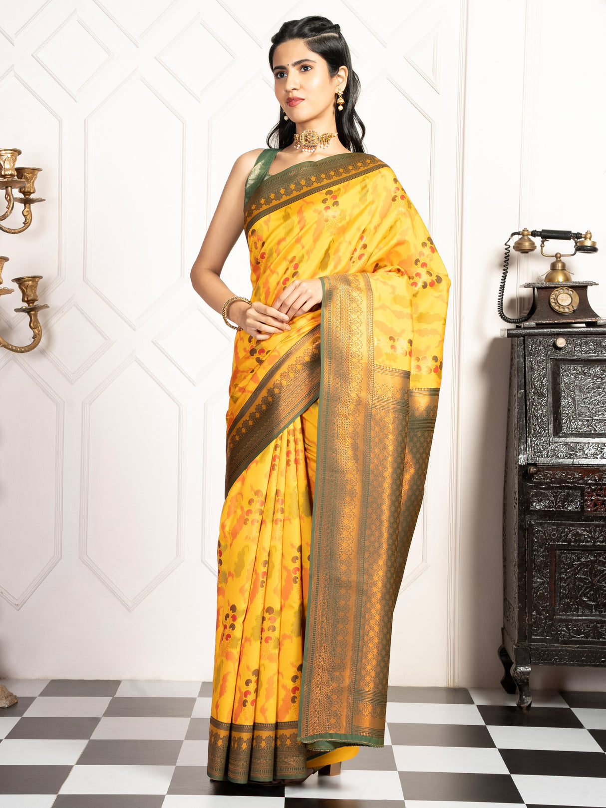 Mimosa Women's Woven Design Pochampally Style Art Silk Saree With Blouse Piece : SA00001983GDFREE