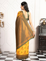 Mimosa Women's Woven Design Pochampally Style Art Silk Saree With Blouse Piece : SA00001983GDFREE