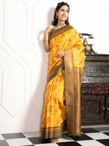 Mimosa Women's Woven Design Pochampally Style Art Silk Saree With Blouse Piece : SA00001983GDFREE