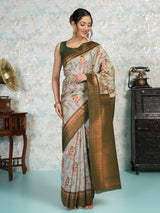 Mimosa Women's Woven Design Pochampally Style Art Silk Saree With Blouse Piece : SA00001983GYFREE