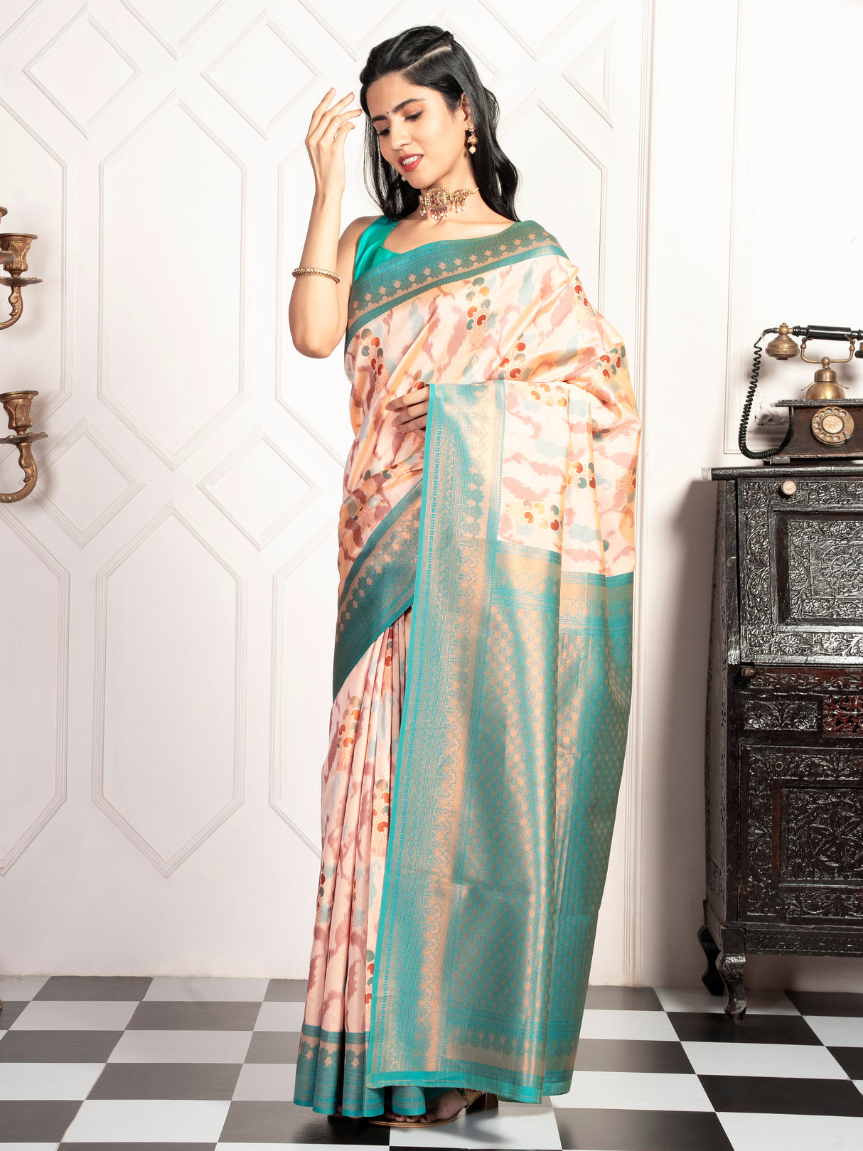 Mimosa Women's Woven Design Pochampally Style Art Silk Saree With Blouse Piece : SA00001983PCFREE