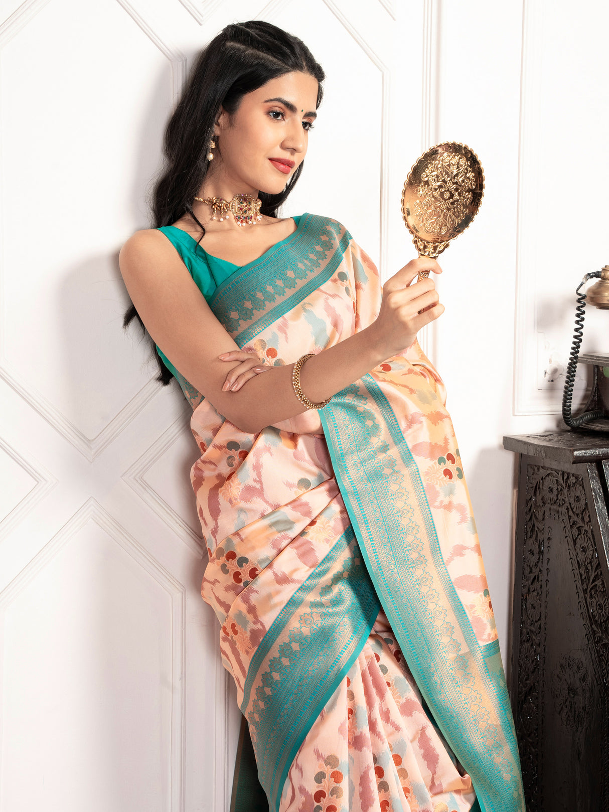 Mimosa Women's Woven Design Pochampally Style Art Silk Saree With Blouse Piece : SA00001983PCFREE