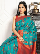 Mimosa Women's Woven Design Pochampally Style Art Silk Saree With Blouse Piece : SA00001983RMFREE