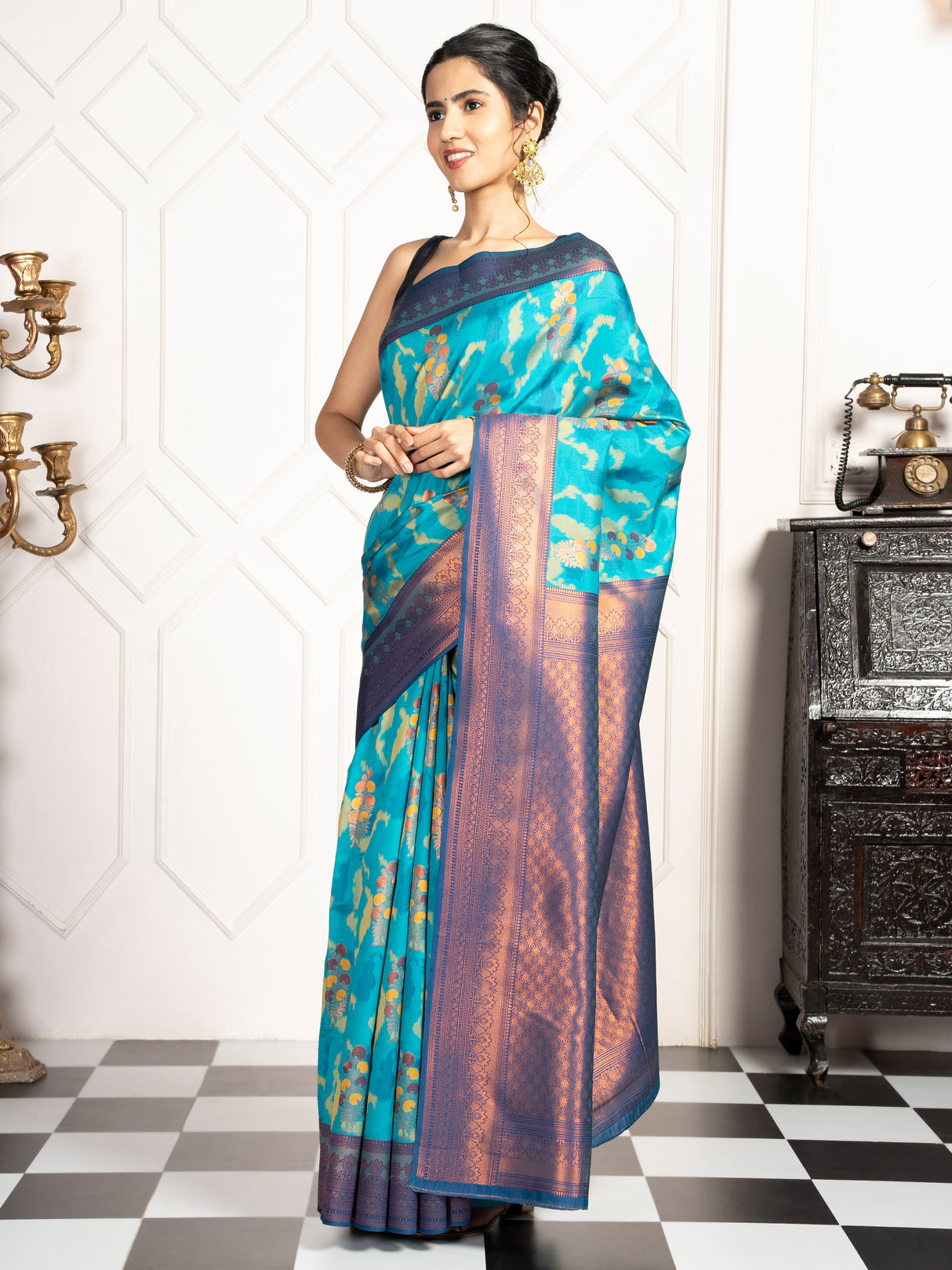 Mimosa Women's Woven Design Pochampally Style Art Silk Saree With Blouse Piece : SA00001983SFFREE