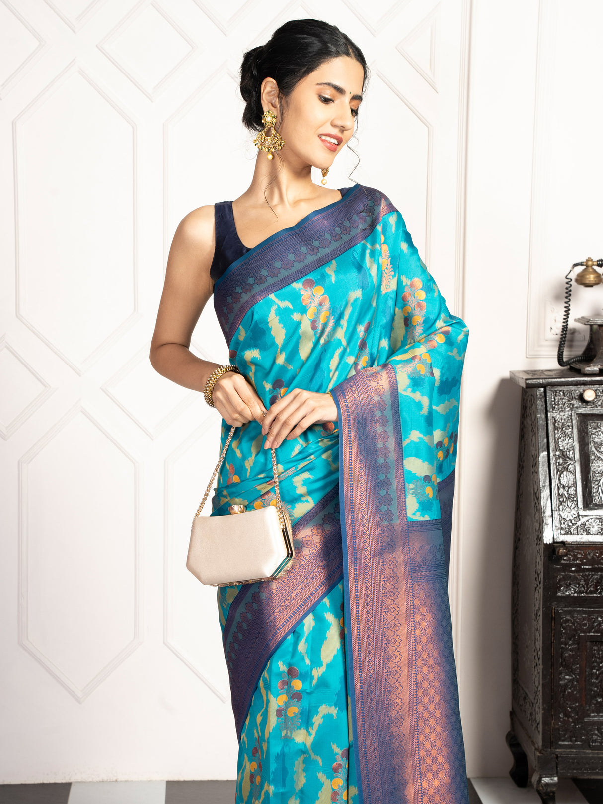 Mimosa Women's Woven Design Pochampally Style Art Silk Saree With Blouse Piece : SA00001983SFFREE