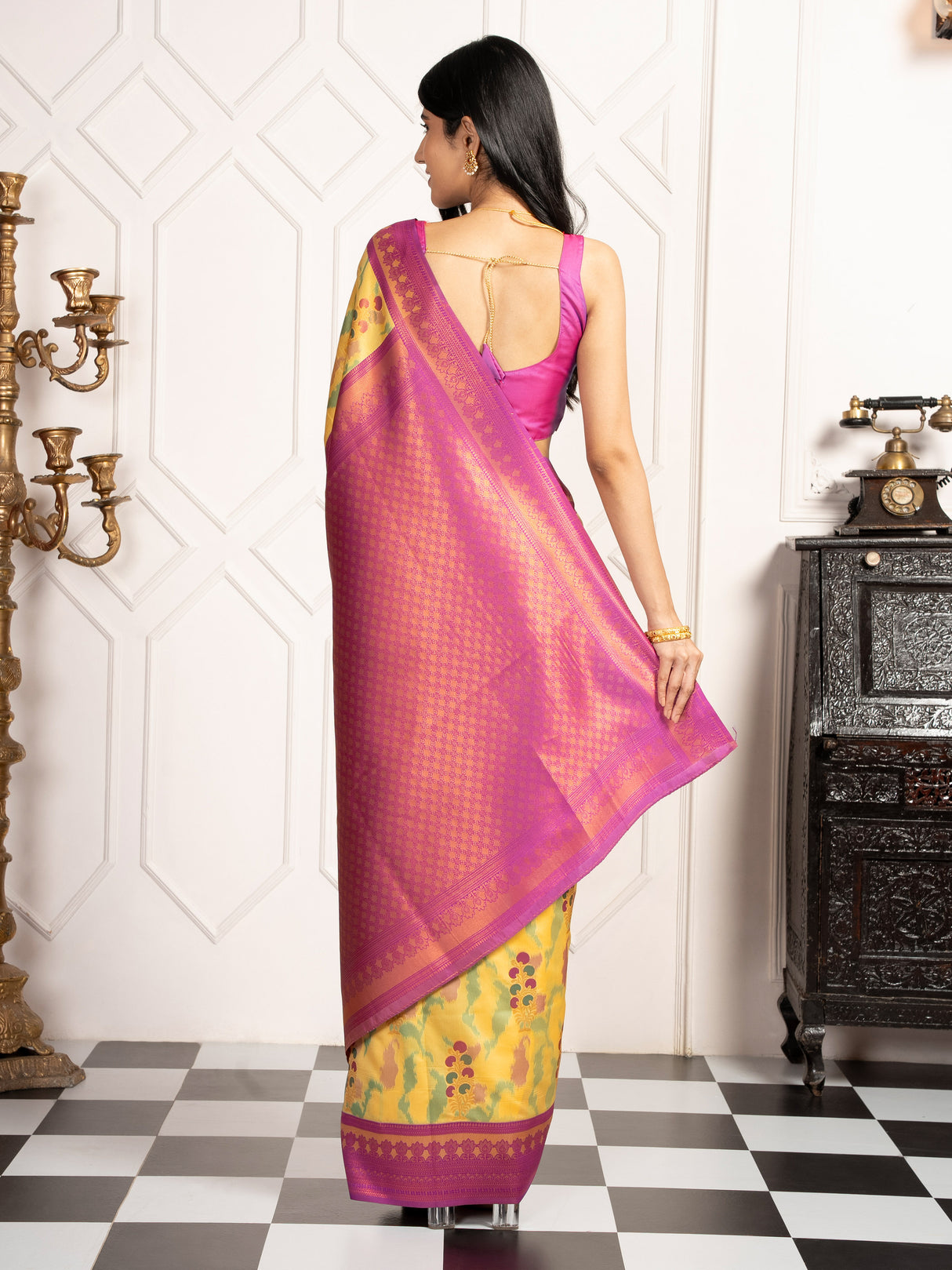 Mimosa Women's Woven Design Pochampally Style Art Silk Saree With Blouse Piece : SA00001983YLWFREE