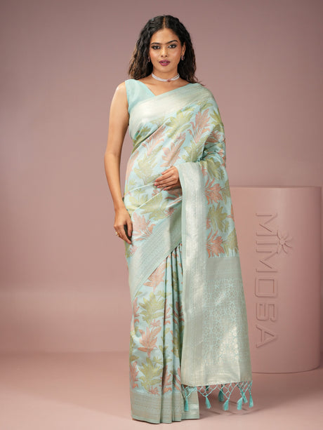 Mimosa Women's Woven Design Banarasi Style Art Silk Saree With Blouse Piece : SA00001987BLUFREE