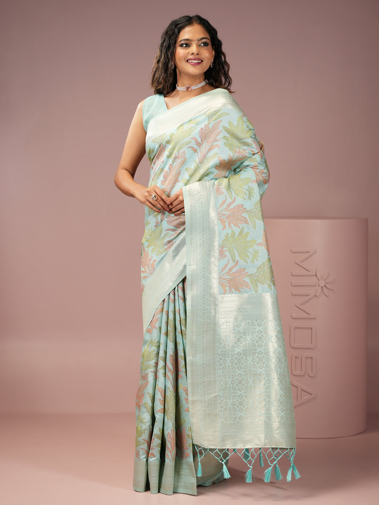 Mimosa Women's Woven Design Banarasi Style Art Silk Saree With Blouse Piece : SA00001987BLUFREE