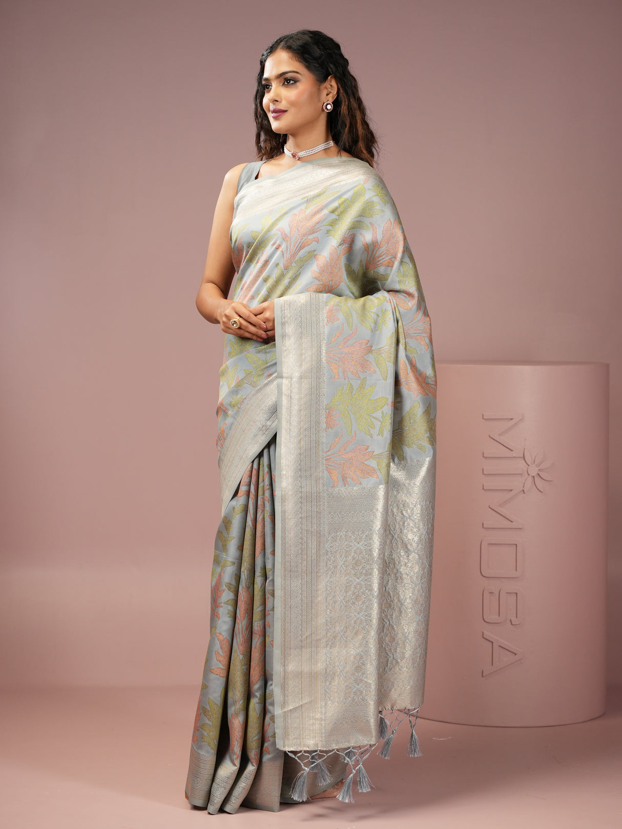 Mimosa Women's Woven Design Banarasi Style Art Silk Saree With Blouse Piece : SA00001987GYFREE