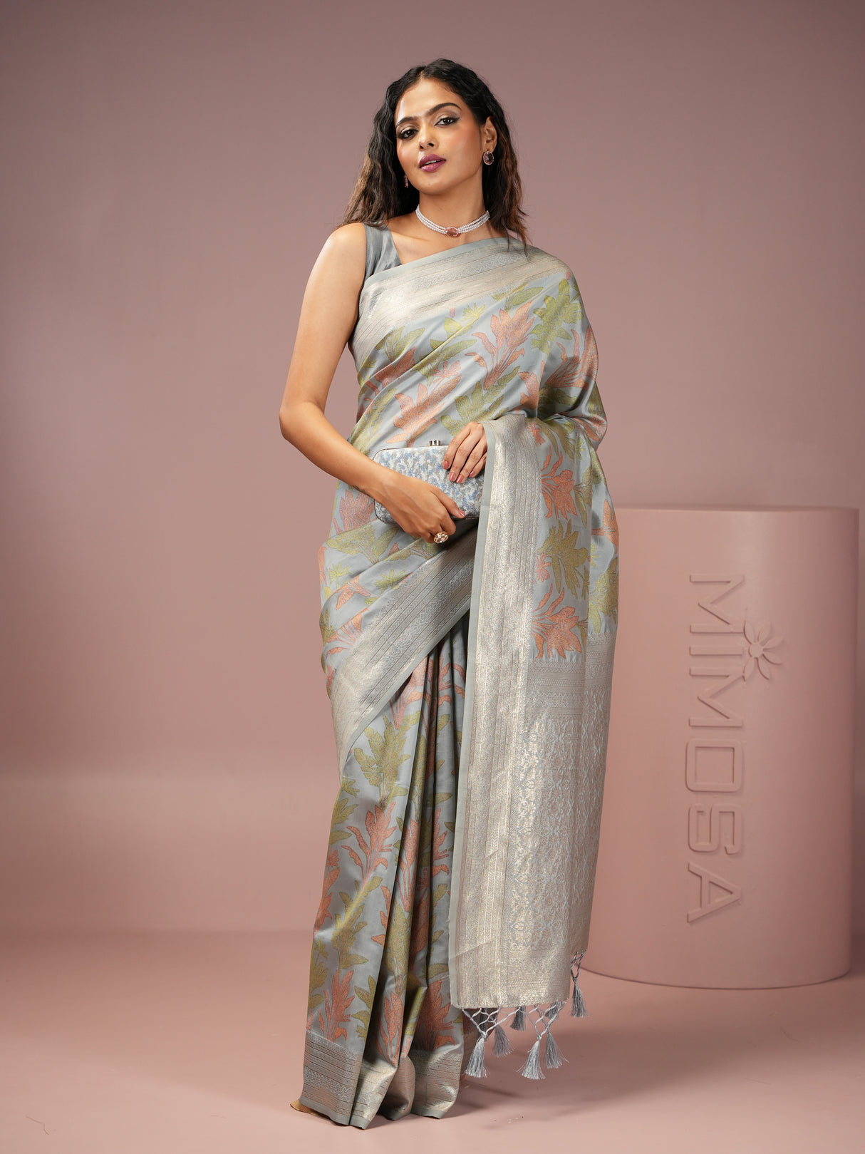 Mimosa Women's Woven Design Banarasi Style Art Silk Saree With Blouse Piece : SA00001987GYFREE