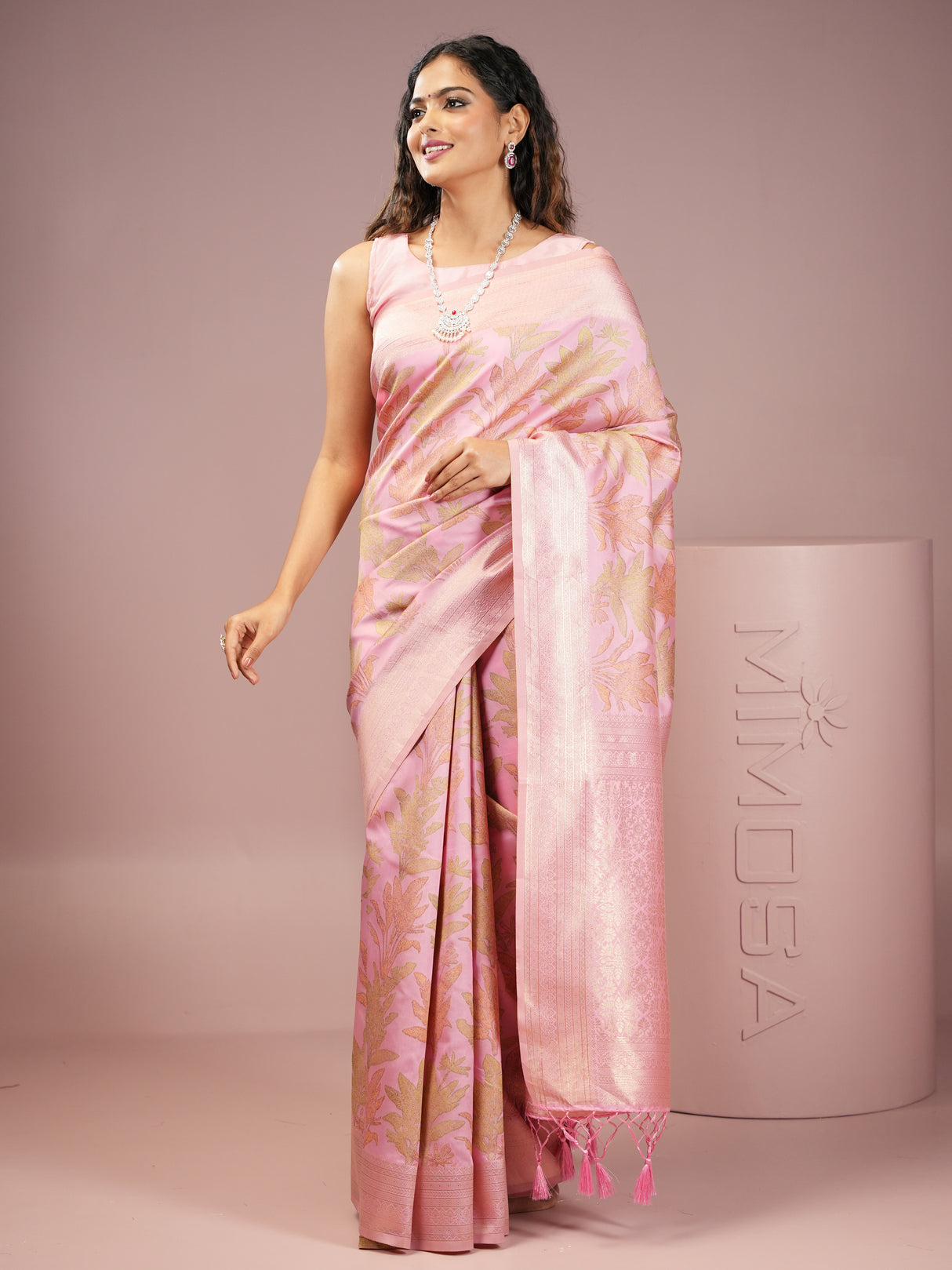 Mimosa Women's Woven Design Banarasi Style Art Silk Saree With Blouse Piece : SA00001987PNKFREE